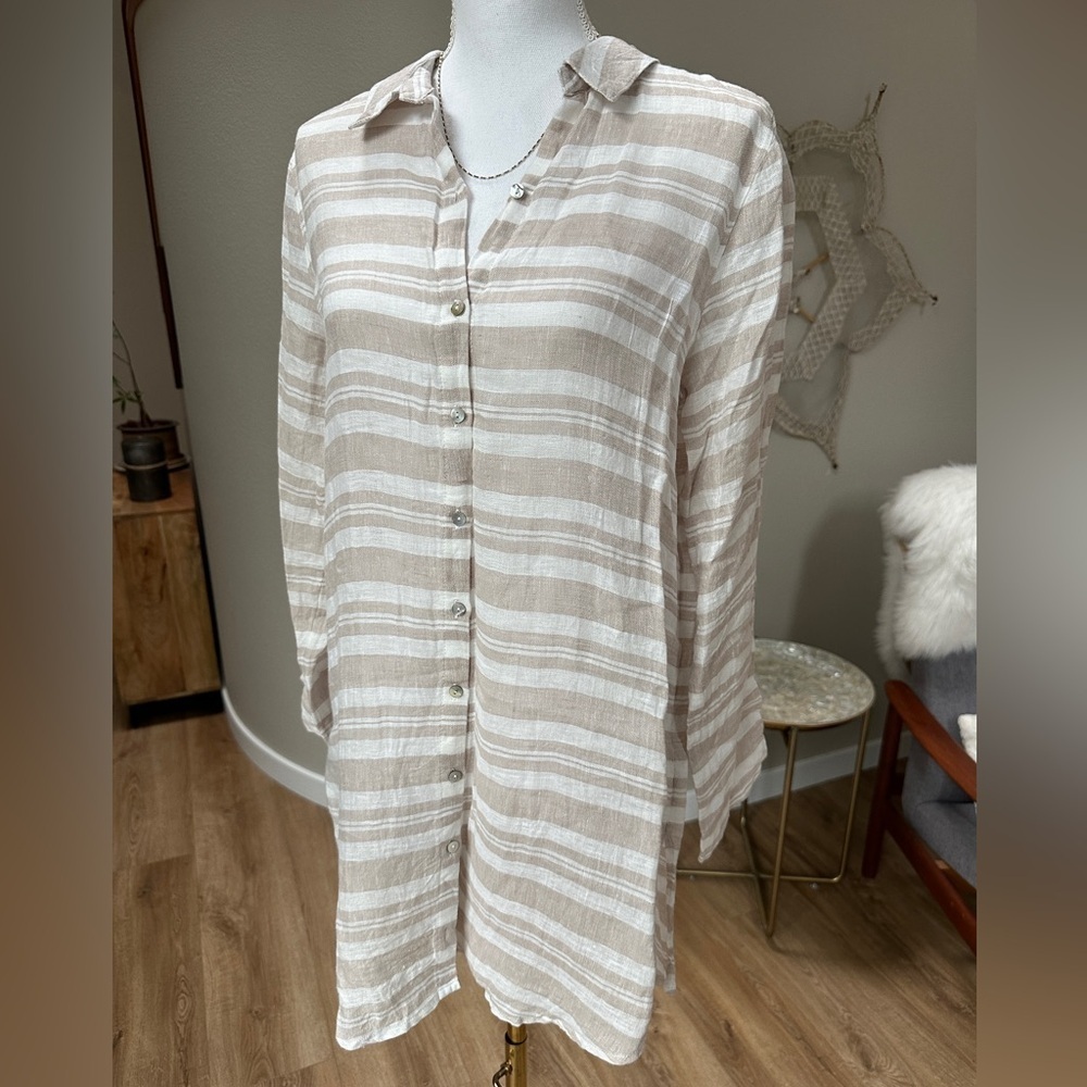 Cynthia rowley linen collared button down tunic top shirt